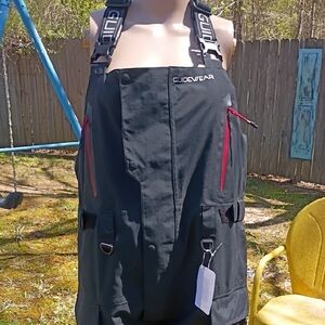 Women's Black Bib Overalls with Red Accents